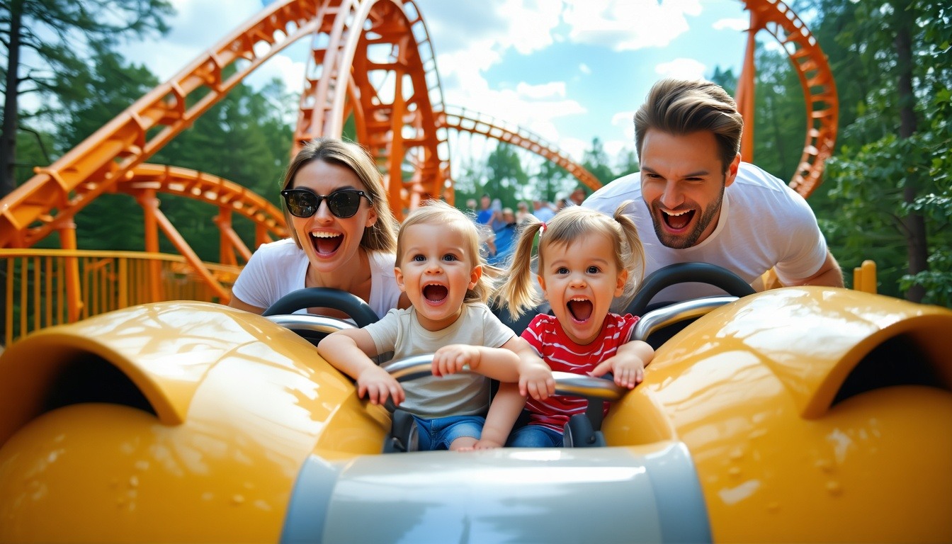 Family enjoying a fun-filled day out at a theme park.