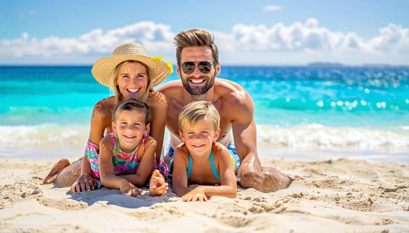 A family enjoying a relaxing holiday on a sunny beach, representing K&B Staycations' commitment to hassle-free travel. A family enjoying a relaxing holiday on a sunny beach, representing K&B Staycations' commitment to hassle-free travel.